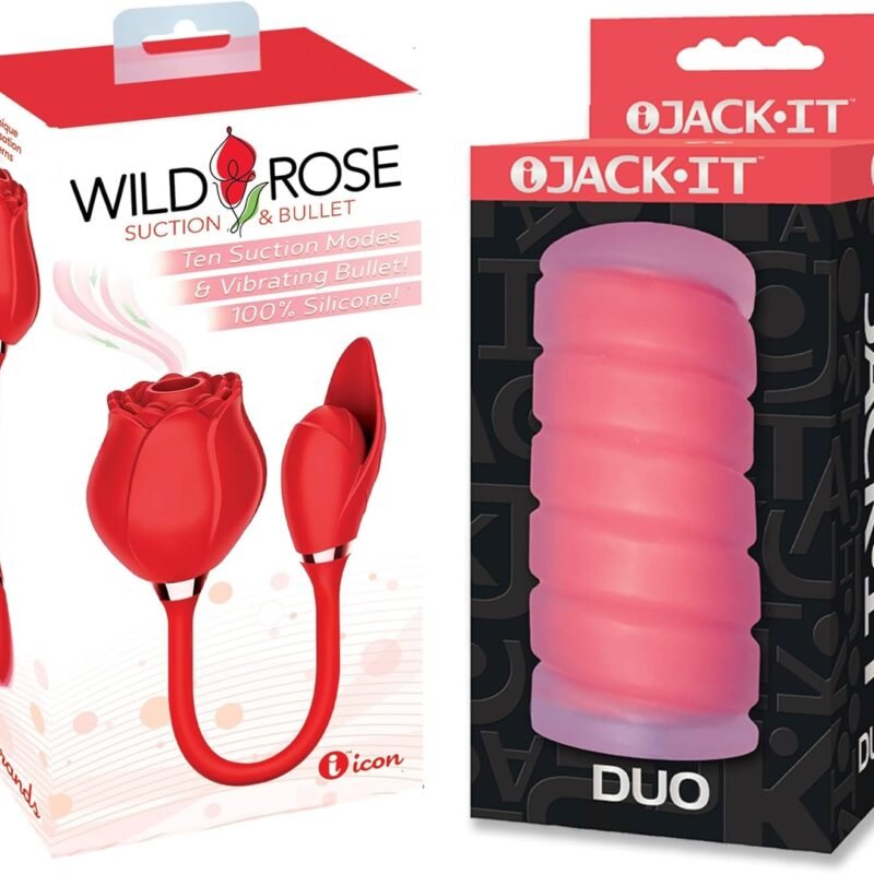Sex Toy Couples kit of Wild Rose and Bullet and Icon Brands Jack-It Duo, Cherry