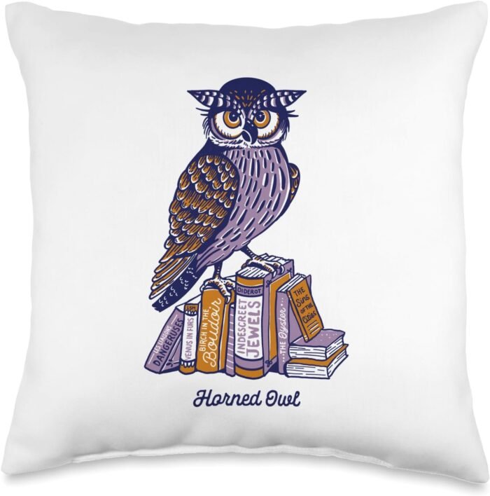 Horned Owl Reading Erotic Books: Funny Romance Novel Gift Throw Pillow, 16x16, Multicolor