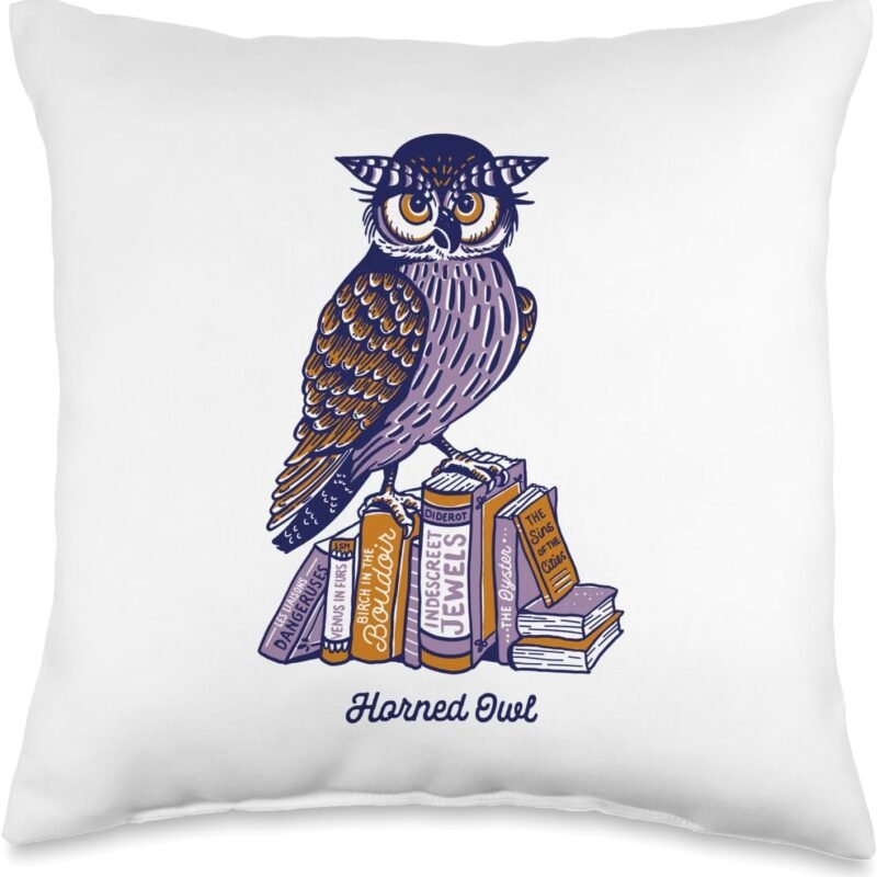 Horned Owl Reading Erotic Books: Funny Romance Novel Gift Throw Pillow, 16x16, Multicolor