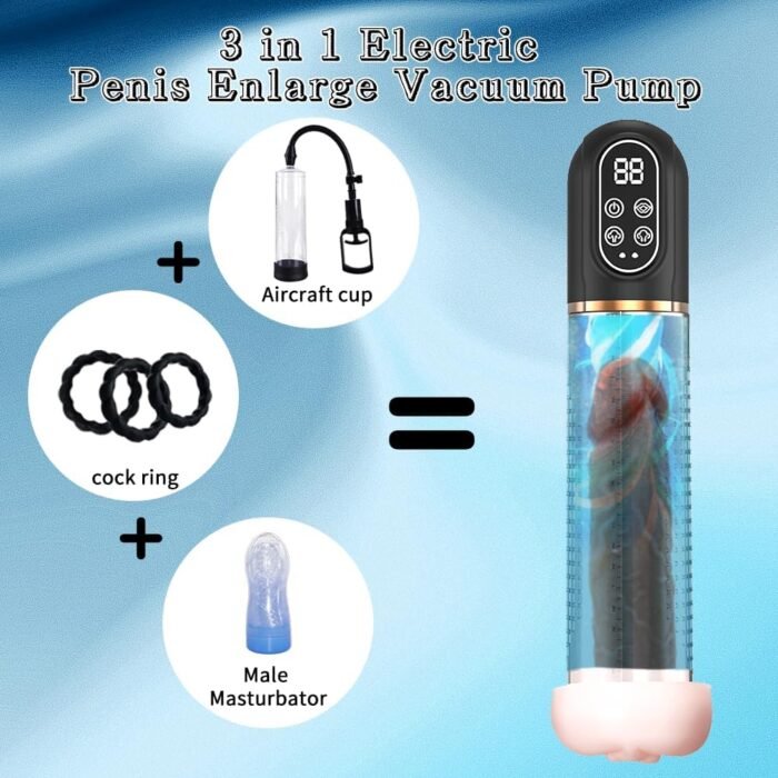 Penis Pump Penis Enlarger Extender with Lube,3 in 1 Men's Vibrator,Electric Penis Vacuum Pump with 12 Smart Training Modes,Penis Sleeve Male Masturbator Sex Toys for Men Bigger Stronger (Blue) - Image 3