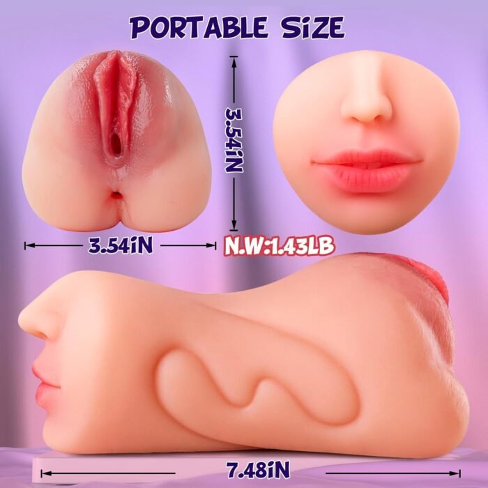 Male Masturbator 3 in 1 Pocket Pussy - Isskis Male Sex Toys 3D Realistic Textured Three Channels & Mouth for Man Masturbation, Male Stroker with Teeth and Tongue Adult Toys for Men Penis Training - Image 8