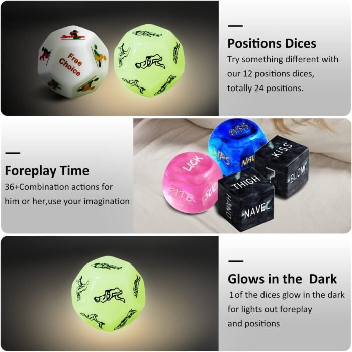Couples Games for Adults,Dice Set Glow in The Dark Bedroom Games for Couples Date Night Ideas for Couple Gifts for Her and Him Games for Couples 2 Player (Colorful-A) - Image 2