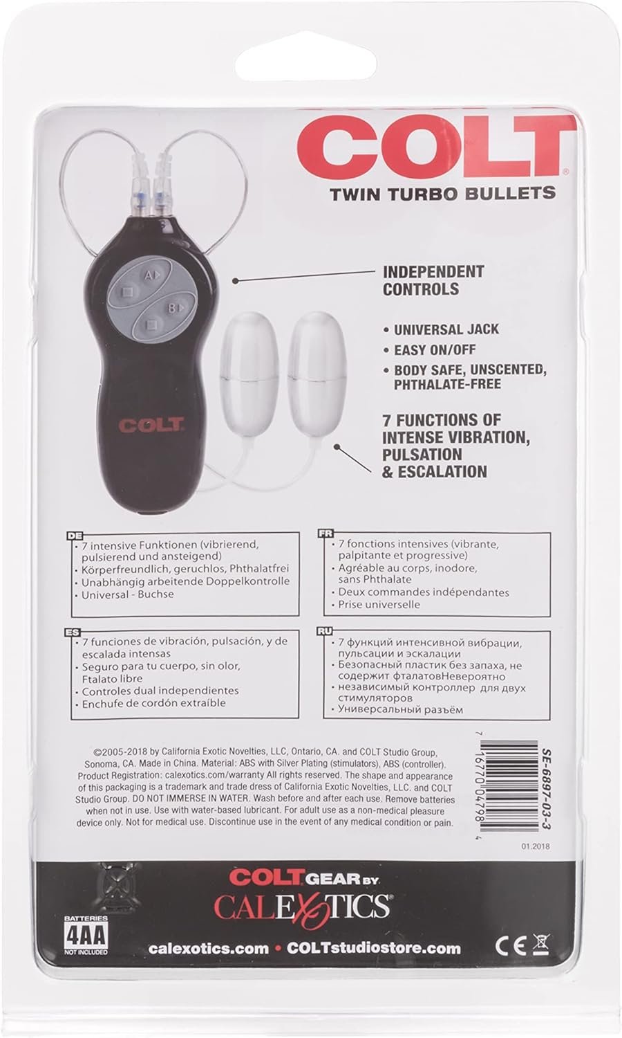 CalExotics Colt 7-Function Twin Turbo Bullet Vibrator - Sex Toys for Couples - Wired Adult Vibe Eggs Massager - Black - Image 6