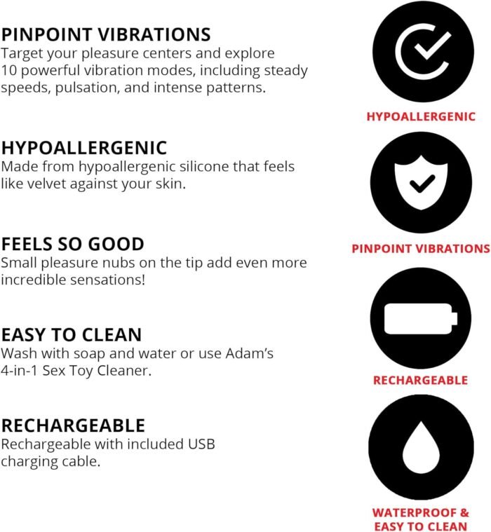 Adam and Eve 10 Function Silicone Rechargeable Finger Vibrator, 10 Speed Adjustable Stimulator, Insertable Bullet Sex Toy for Women, Waterproof Powerful Vibrations, Compact 3.39 Inch Design - Image 5