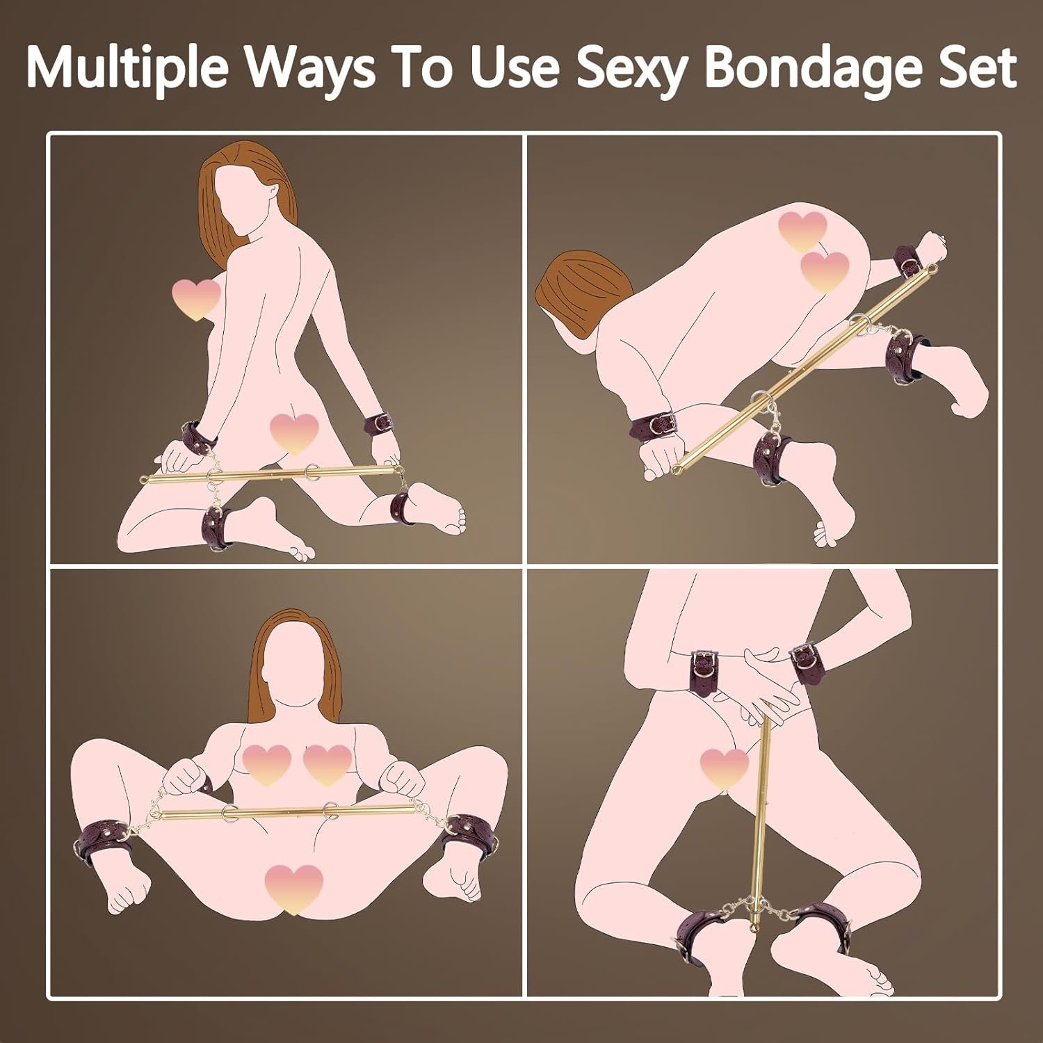 10PCS BDSM Kit Spreader Bar Sex Toys Furniture Restraints, Stunning Leather Bondage Set Handcuffs Ankle Cuffs for Couples Adult Sexual Games Play Kinky (Red, Adjustable) - Image 3