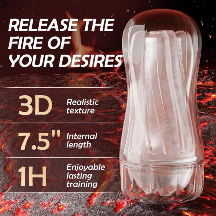 Male Masturbator Sex Toy for Men - Portable Transparent Manual Sucking Pocket Pussy Masturbation Cup with 7.5“ Depth Lifelike Textured Vagina Blowjob Masturbating Stroker - Image 2