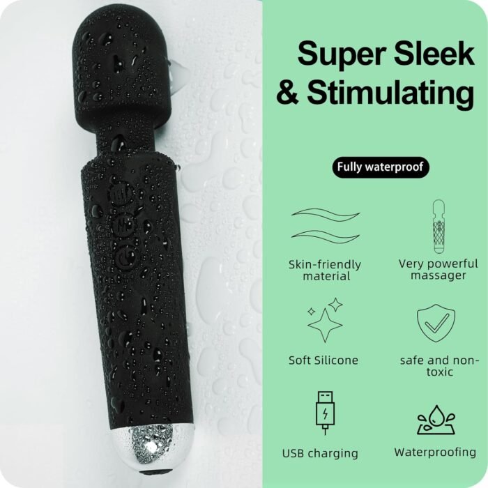 Vibrator Wand Sex Toys,Clit Stimulator Vibrators,Vibrator for Woman,Wand Massager Sex Toy,20 Patterns,8 Speeds of Pleasure,Quiet Adult Sex Toys,Waterproof, for Women Partner Play Gifts (Black) - Image 2