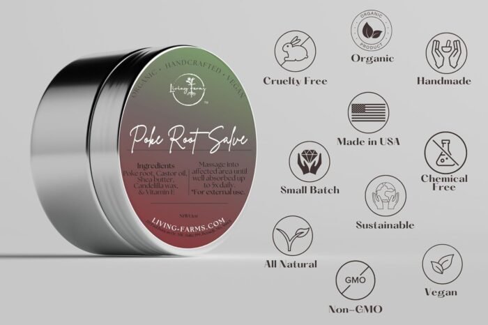 Organic Poke Root & Castor Oil Salve | Vegan Lymphatic Support | Enriched with Essential Oils | Cysts, Boils, Fibroids, Swollen Lymph Nodes, Breast & Joint (1oz, Unscented) - Image 4