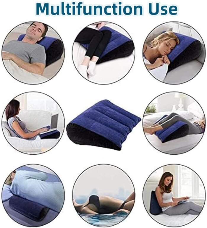 Bed Wedge Pillow, Inflatable Pillow for Couples Soft Portable Positioning Triangle Sofa Pillow Body Positioners Cushion Sweater g5, Medium, Blue - Image 5