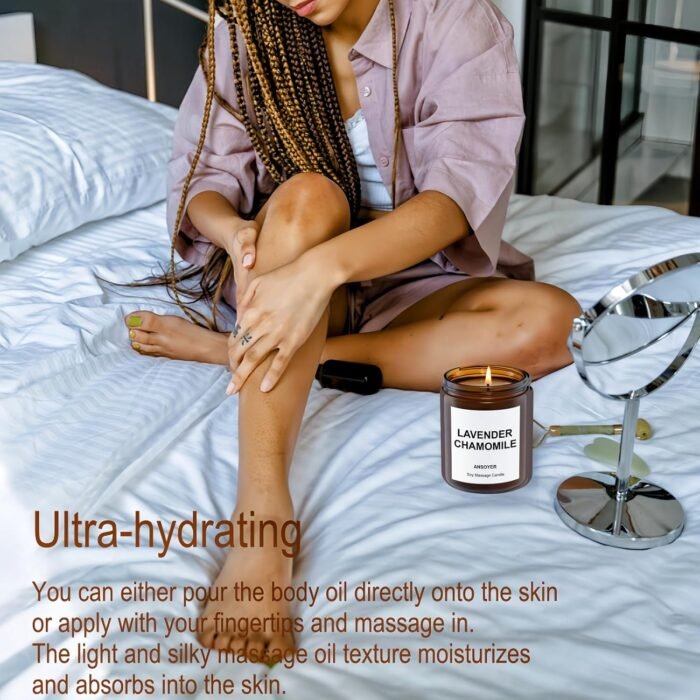 Massage Oil Candles, Massage Candles for Relaxation Gifts, Body Oil, Body Lotion, Edible Soy Wax + Hemp Seed Oil Based, Candle That Turns into Massage Oils, Jars- 7 OZ (Chamomile Lavender) - Image 3