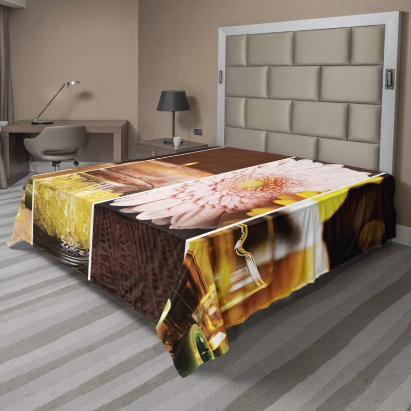 Ambesonne Exotic Flat Sheet, Aromatic Collage with Gerbera and Candles Exotic Body Therapy and Treatment, Soft and Comfortable Top Sheet Decorative Bedding 1 Piece, Full Size, Orange Brown