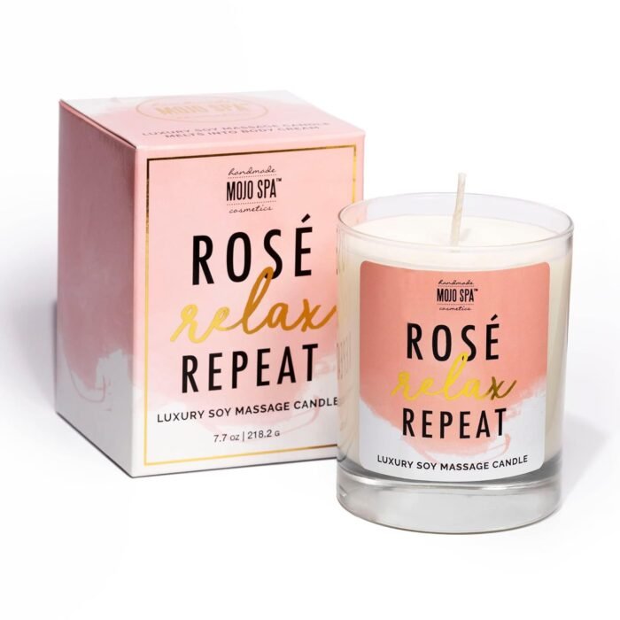 Mojo Spa Rose Relax Repeat Soy Massage Candle | Melts Into a Luxurious Body Cream | 8oz Glass Jar