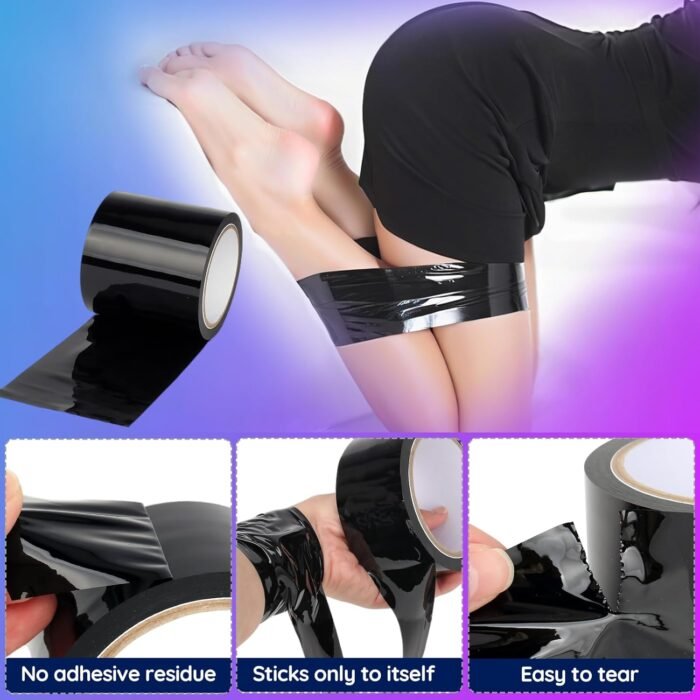 396ft Bondage Tape Electrostatic Sex Tape with Blindfold, 98ft*4Rolls Bondage Restraints Tape for BDSM Games, PVC Tapes for Couples Play (Width: 3.94" x 1Roll + 1.97" x 3Rolls) - Image 4