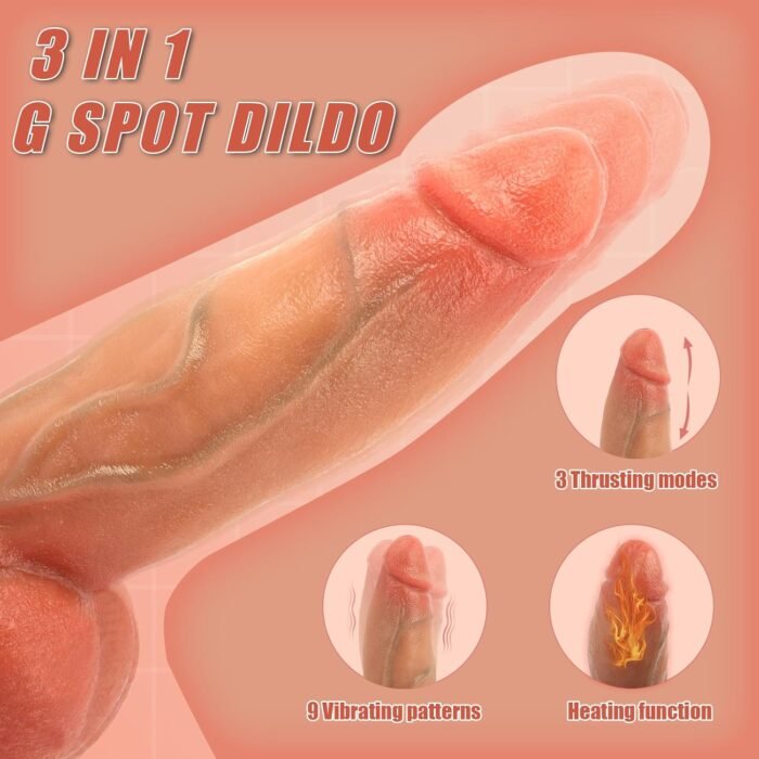 Thrusting Dildo Vibrator Women Sex Toy 8.7 Inch Thick Dildo for G Spot Stimulation, 3 in 1 Realistic Silicone Dildo with 3 Thrusting & 9 Vibrating Modes Remote Control Adult Toy USB Rechargeable - Image 2