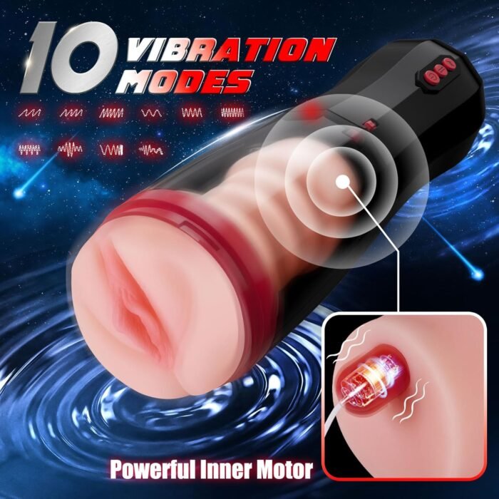 Automatic Male Masturbator Cup with Real Pussy, Pocket Pussy Stroker with 5 Thrusting&10 Vibration, Hands Free Male Sex Toy Adult Toys for Men - Image 3
