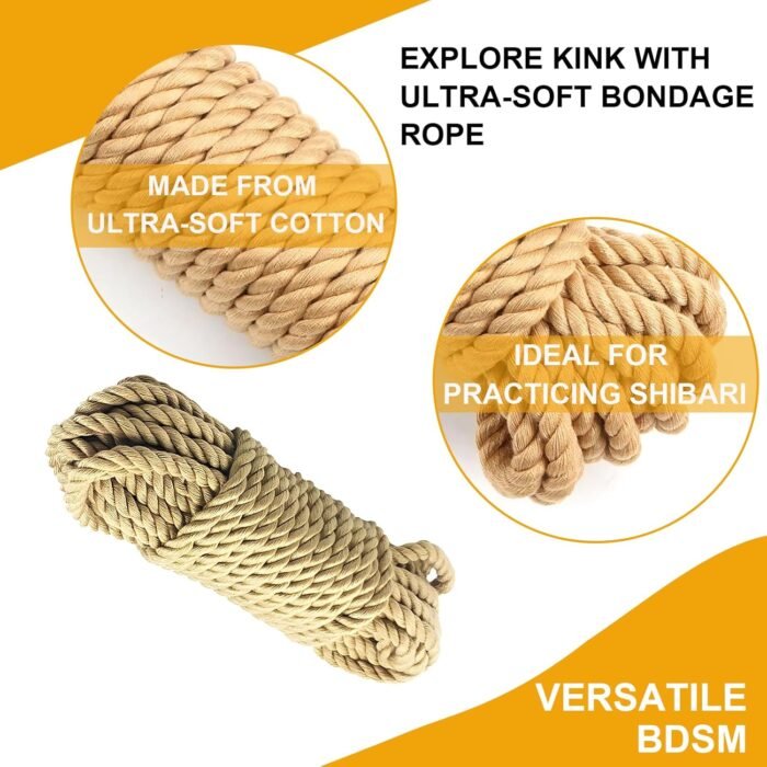 Cotton BDSM Bondage Rope Restraint Kit for Sex, 3 Pack 49 Feet Soft Shibari Rope Kit for Beginner, Bondage Restraint Adult Sex Toys BDSM Toys for Women, Men and Couples (8MM Yellow) - Image 2