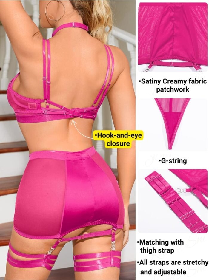 Kaei&Shi Garter Lingerie for Women, Strappy High Waisted Skirt G String 4 Piece Sexy Exotic Lingerie Outfits Set Boudoir - Image 3