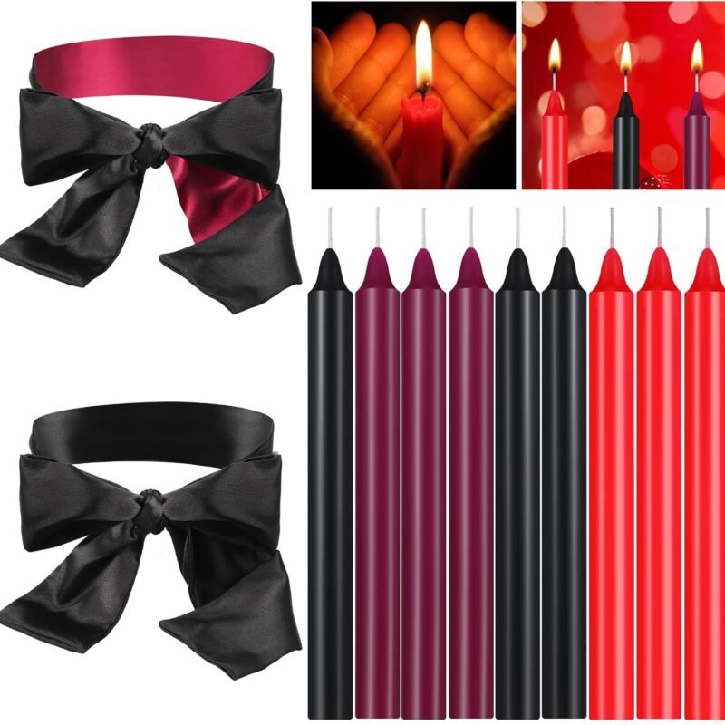 11 Pieces Low Temperature Candles Wax Play Silk Blindfold Satin Eye Mask Romantic Long Thin Drip Candles Silk Blindfolds