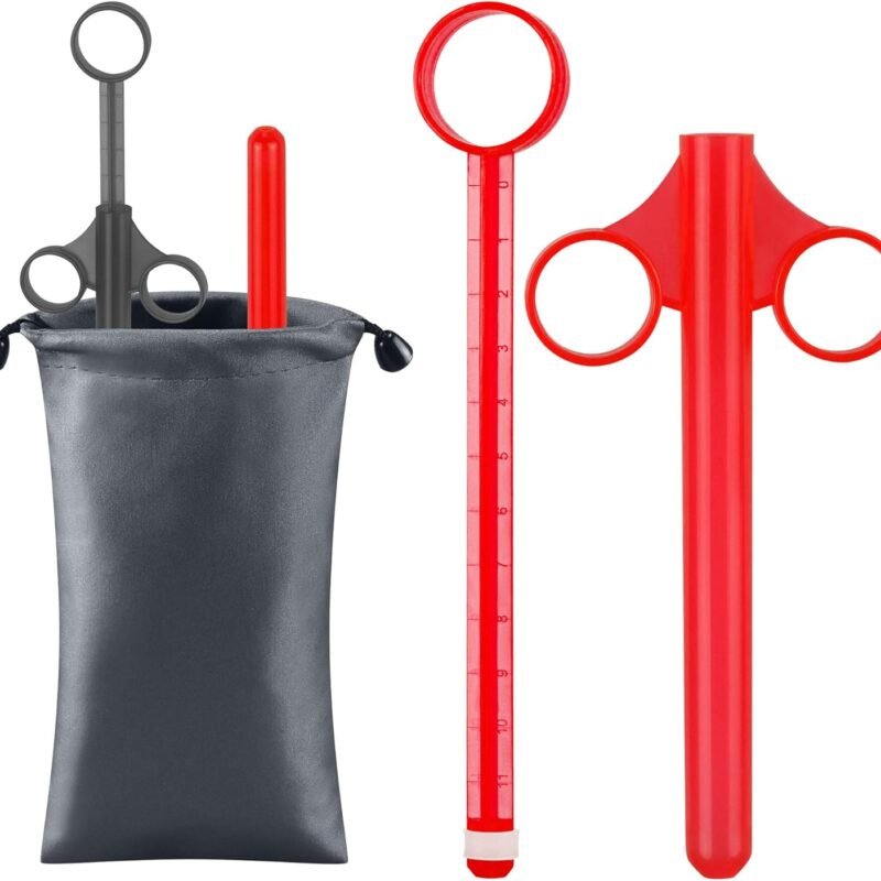 [2Pack+Storage Bag] Lube Applicator Syringe with 10ml Precise Scales, 6.5" Anal Lube Shooter with Air-Proof Silicone Cap Reusable Lubricant Tube Applicator for Women, Men & Couples, Black Red