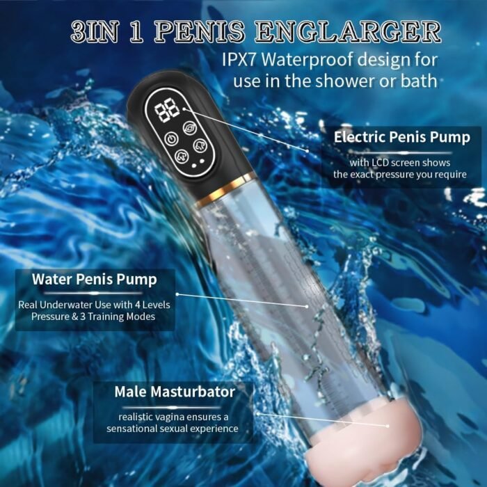Penis Pump Penis Enlarger Extender with Lube,3 in 1 Men's Vibrator,Electric Penis Vacuum Pump with 12 Smart Training Modes,Penis Sleeve Male Masturbator Sex Toys for Men Bigger Stronger (Blue) - Image 8