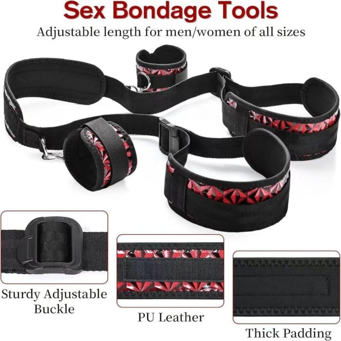 2025 Bondage Restraints Kit Sex Toy Straps for Couples with Adjustable Handcuffs Ankle Cuffs Kits Adult SM Straps Sets for Women's Pleasure and Couple Foreplay Sweaters YI19-98 - Image 4