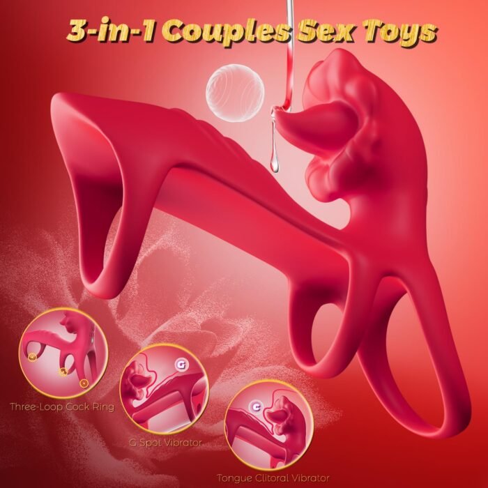 Vibrating Cock Ring Sex Toys for Couples Men - App Remote Control Vibrators Penis Sleeve with Tongue Clitoral Vibrator, Adult Toy Penis Ring Cock Sleeve, Sex Toy for Women Male Penis Extender, Red - Image 5