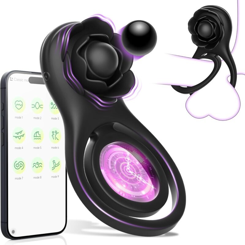 Vibrating Cock Ring with Rose Clitoral Stimulator,Couples Adult Sex Toys for Men Women, Pleasure Penis Ring Vibrator with 9 Vibrations G Spot Stimulation,Male Vibrator Sex Toys