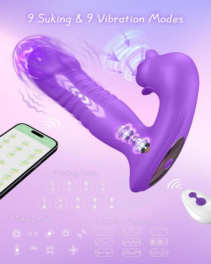 Rose Sex Toys for Women,Sucking Stimulation Vibrator with 9 Vibrating Sucker 9 Thrusting Dildo Modes,App Remote Control G Spot Vibrator Nipple Vibrator,Adult Sex Toy for Woman Female Couples - Image 2