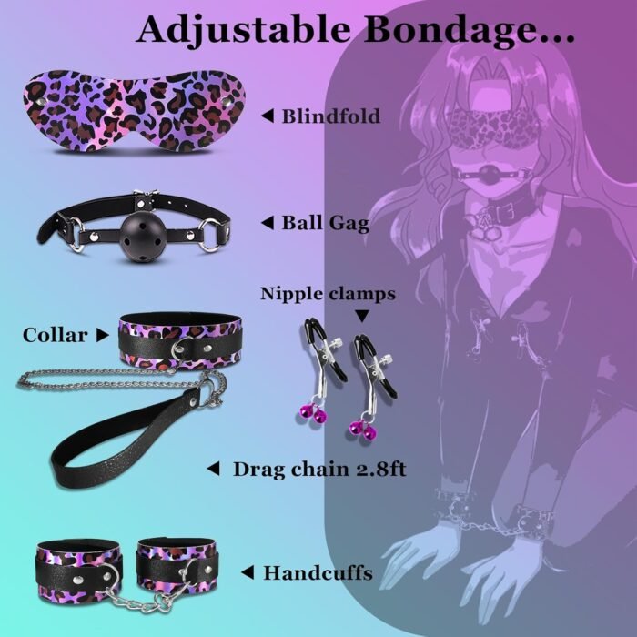 Bondage Set BDSM Restraints Kit for Couples Sex Games,16Pcs Adult Sex Toys Kit with Rope Handcuffs Collars Ankles & Wrist Bar for Sexual Pleasure,Sex Things for Couples Kinky - Image 3
