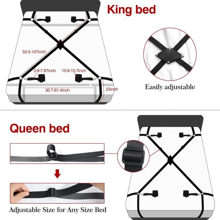 Bed Restraints BDSM Kit Super Easy Install, Wrist Ankle Cuff Multifunction Fetish Bondage Rope for Adults Women Couples Role Play Game Pleasure SM Tool - Image 4
