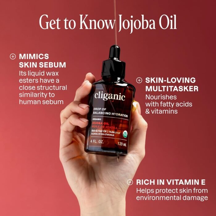 Cliganic Organic Jojoba Oil 16oz with Pump, 100% Pure | Bulk, Moisturizing Oil for Face, Hair, Skin & Nails | Natural Cold Pressed (Packaging May Vary) - Image 3