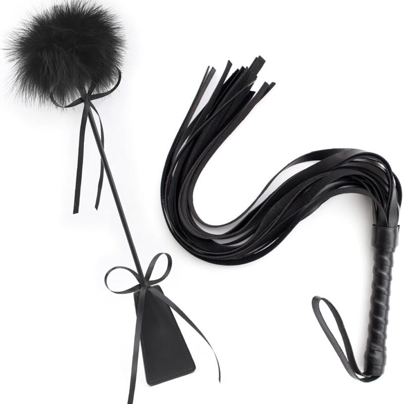 Sex Feather Tickler Spanking Whip Spanking Kit Double Ended Teaser Wand Leather Whips Restraints Set Bondage Accessories Collections Sexy Paddle BDSM Flogger Fetish Kinky Sex Toys for Couples