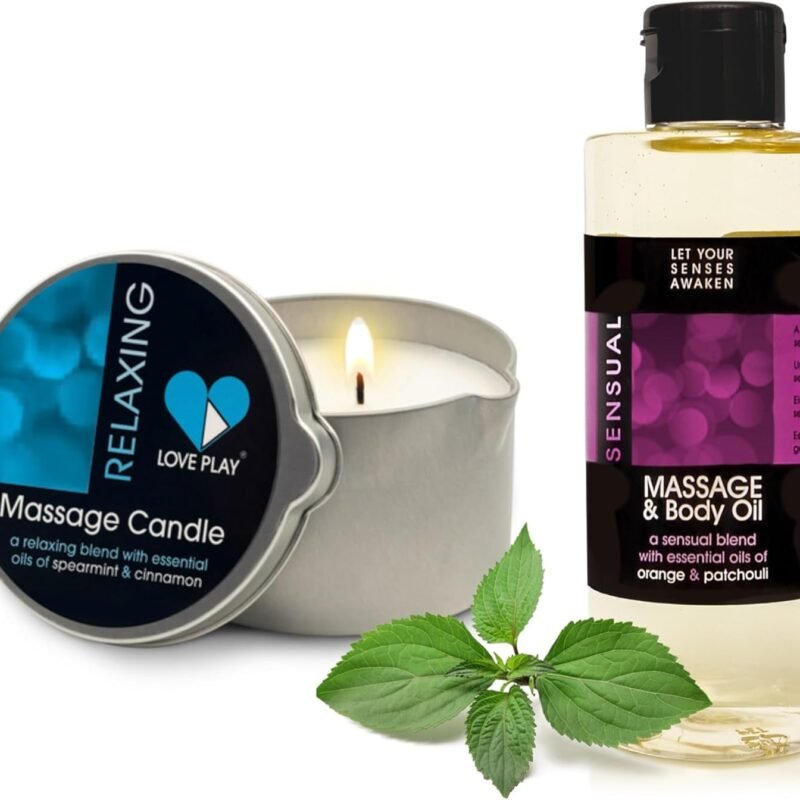 Set of Massage Oil for Sore Muscles and Massage Oil Candle for Pure Relaxation - Vegan Massage and Body Oils for Massage Therapy with Essential Oils 6.76 oz Each
