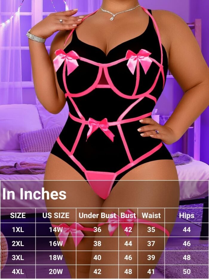 Kaei&Shi Plus Size Ribbon Bow Lingerie Women, Exotic Underwire Bowtie Lingeries Bodysuit - Image 5