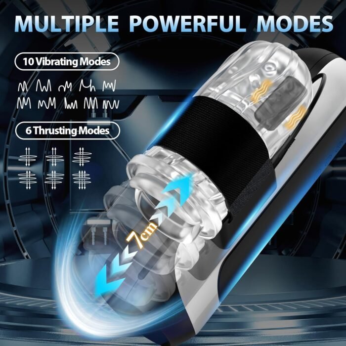 Automatic Penis Pump Male Sex Toy Sex Toys for Men Automatic Male Masturbator,Male Sex Toys with 6 Types of Piston Modes 5 Speed Changes + 10 Vibrating (Black&White) - Image 2