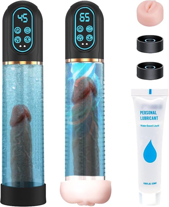 Penis Pump Penis Enlarger Extender with Lube,3 in 1 Men's Vibrator,Electric Penis Vacuum Pump with 12 Smart Training Modes,Penis Sleeve Male Masturbator Sex Toys for Men Bigger Stronger (Blue)