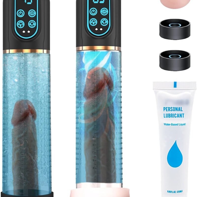 Penis Pump Penis Enlarger Extender with Lube,3 in 1 Men's Vibrator,Electric Penis Vacuum Pump with 12 Smart Training Modes,Penis Sleeve Male Masturbator Sex Toys for Men Bigger Stronger (Blue)