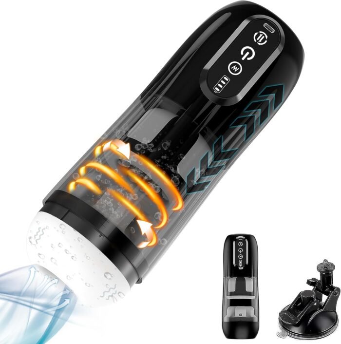 Automatic Male Masturbator Penis Pump - Sex Toys for Men Upgrade with 10 Rotating Thrusting & 10 Vibration Modes, Visual Window & Hands Free Suction Base, Mens Sex Toys Pumps & Enlargers (Black)