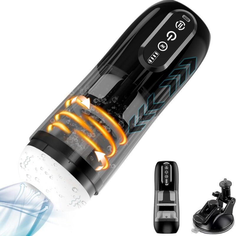 Automatic Male Masturbator Penis Pump - Sex Toys for Men Upgrade with 10 Rotating Thrusting & 10 Vibration Modes, Visual Window & Hands Free Suction Base, Mens Sex Toys Pumps & Enlargers (Black)