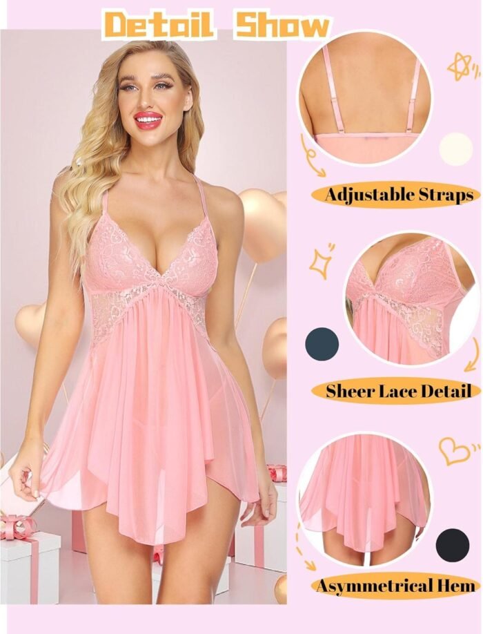 Avidlove Women Lingerie Lace Babydoll V Neck Sexy Sleepwear Strap Chemise - Image 5