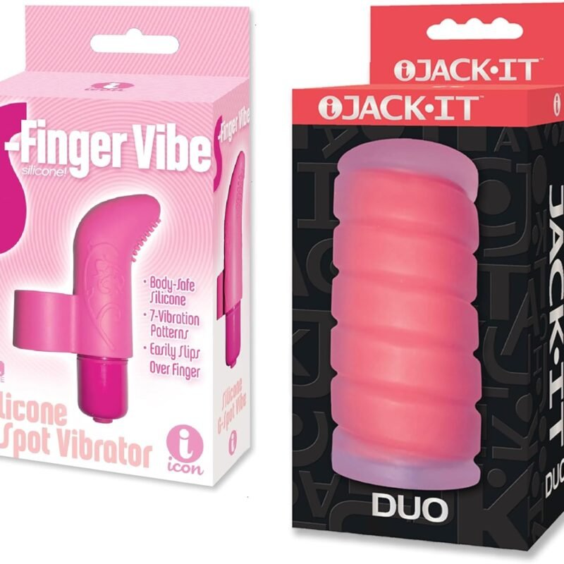 Sex Toy Couples kit of S-Finger Vibe, Pink and Icon Brands Jack-It Duo, Cherry