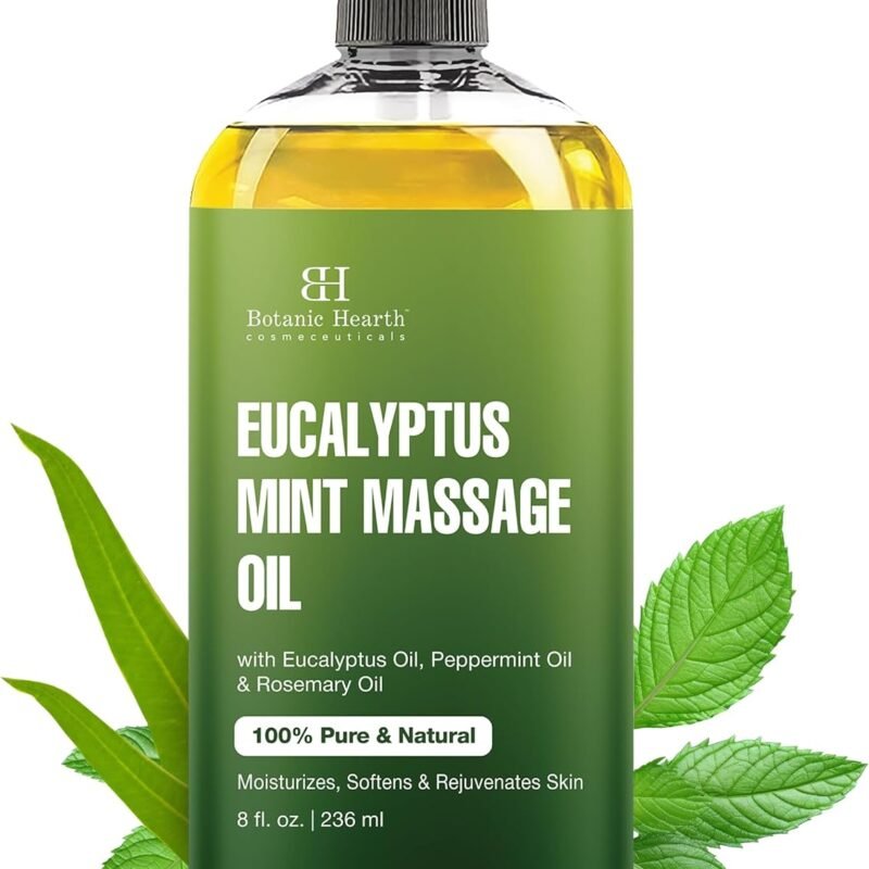 Botanic Hearth Eucalyptus Mint Massage Oil - Invigorating, Refreshing, and Relaxing - Massage, Made with Natural Oils - for All Skin Types - Men and Women 8 fl oz