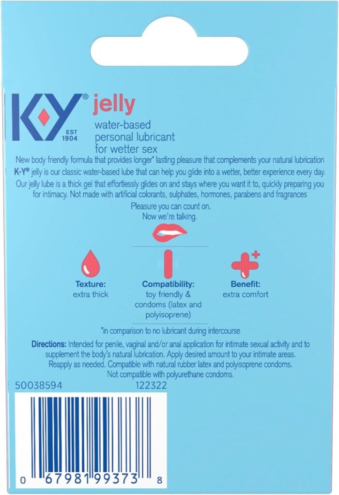 K-Y Jelly Lube, Personal Lubricant, Body Friendly Water-Based Formula, Safe for Anal Sex, Safe to Use with Latex Condoms, for Men, Women and Couples, 3x0.16 FL OZ Sachets (Pack of 2) - Image 5