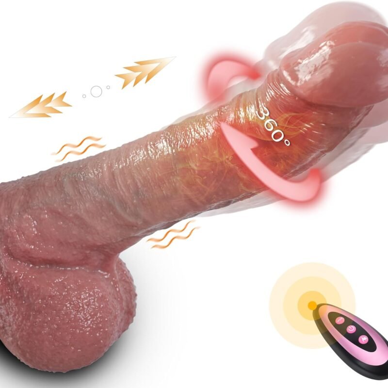 360° Rotating Thrusting Dildo for Women, Realistic Dildos Vibrators for G Spot Anal Butt Plug with 3 Rotation & Telescopic& 9 Vibration Heating Modes, Anal Dildo for Men Penis Vibrator with Remote