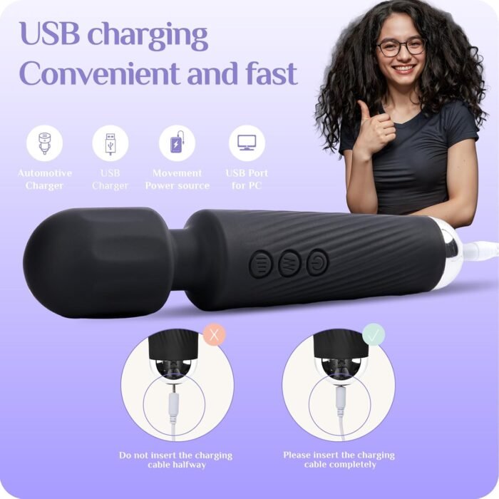Vibrator Wand Sex Toys,Clit Stimulator Vibrators,Vibrator for Woman,Wand Massager Sex Toy,20 Patterns,8 Speeds of Pleasure,Quiet Adult Sex Toys,Waterproof, for Women Partner Play Gifts (Black) - Image 3