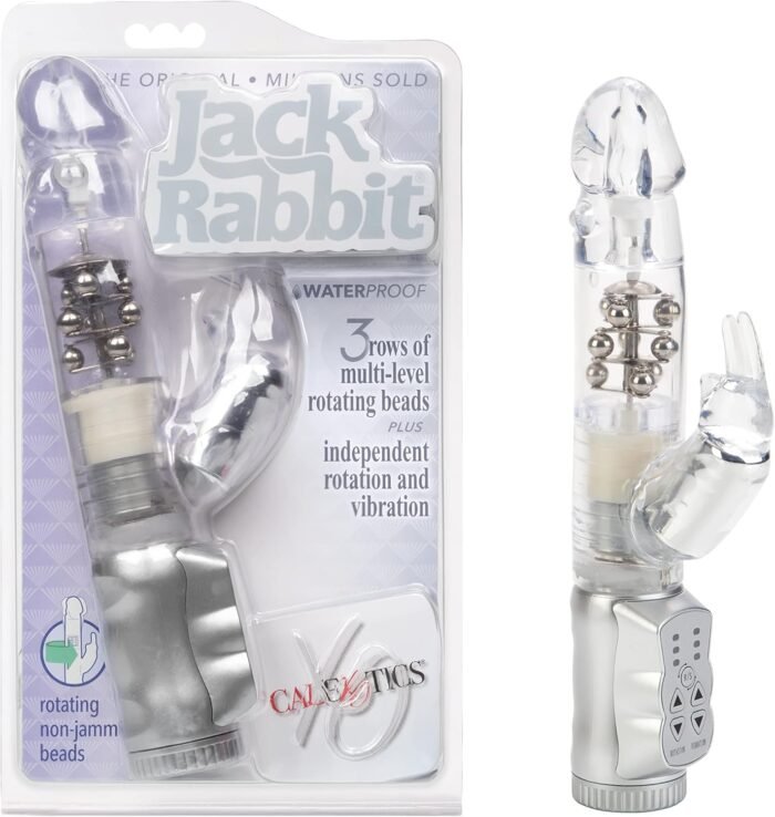 CalExotics Waterproof Jack Rabbit – Rabbit Vibrator With Rotating Shaft – Vibe Sex Toys for Couples – Adult Clitoral & G Spot Massager – Clear