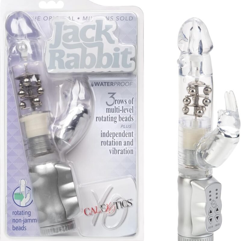 CalExotics Waterproof Jack Rabbit – Rabbit Vibrator With Rotating Shaft – Vibe Sex Toys for Couples – Adult Clitoral & G Spot Massager – Clear