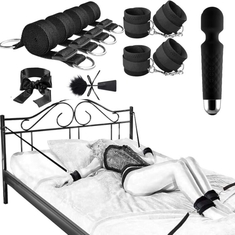 BDSM Bondage Couples Sex Toys Kit, Thrusting Vibrator and Strict Bed Restraint Set, Adult Sex Toys Bondage Gear & Accessories for Couples Game