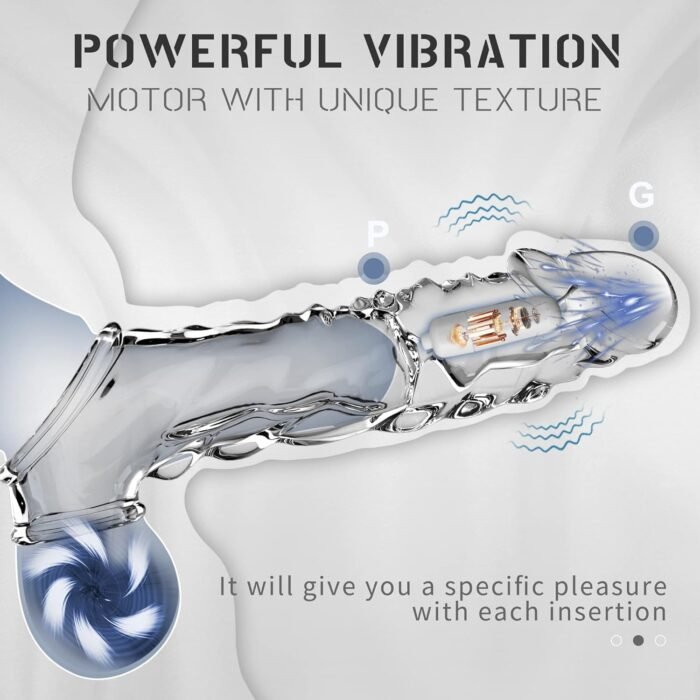 Large Reusable Penis Sleeve with Vibrator Ring,3.8 inch Clear Cock Ring Extender Ultra-Soft Enlarger for Couples Vibrating Dildo Sex Toys Men - Image 5