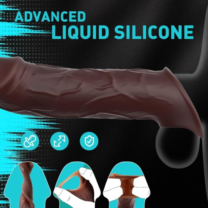 Vibrating Penis Sleeve Extender Cock Ring Sex Toys for Mens, Ultra-Soft Penis Enlargement with 10 Vibrations for Prolonged Erection, Pennis Enlarger Dildo Adult Toys for Men Couple - Brown - Image 6